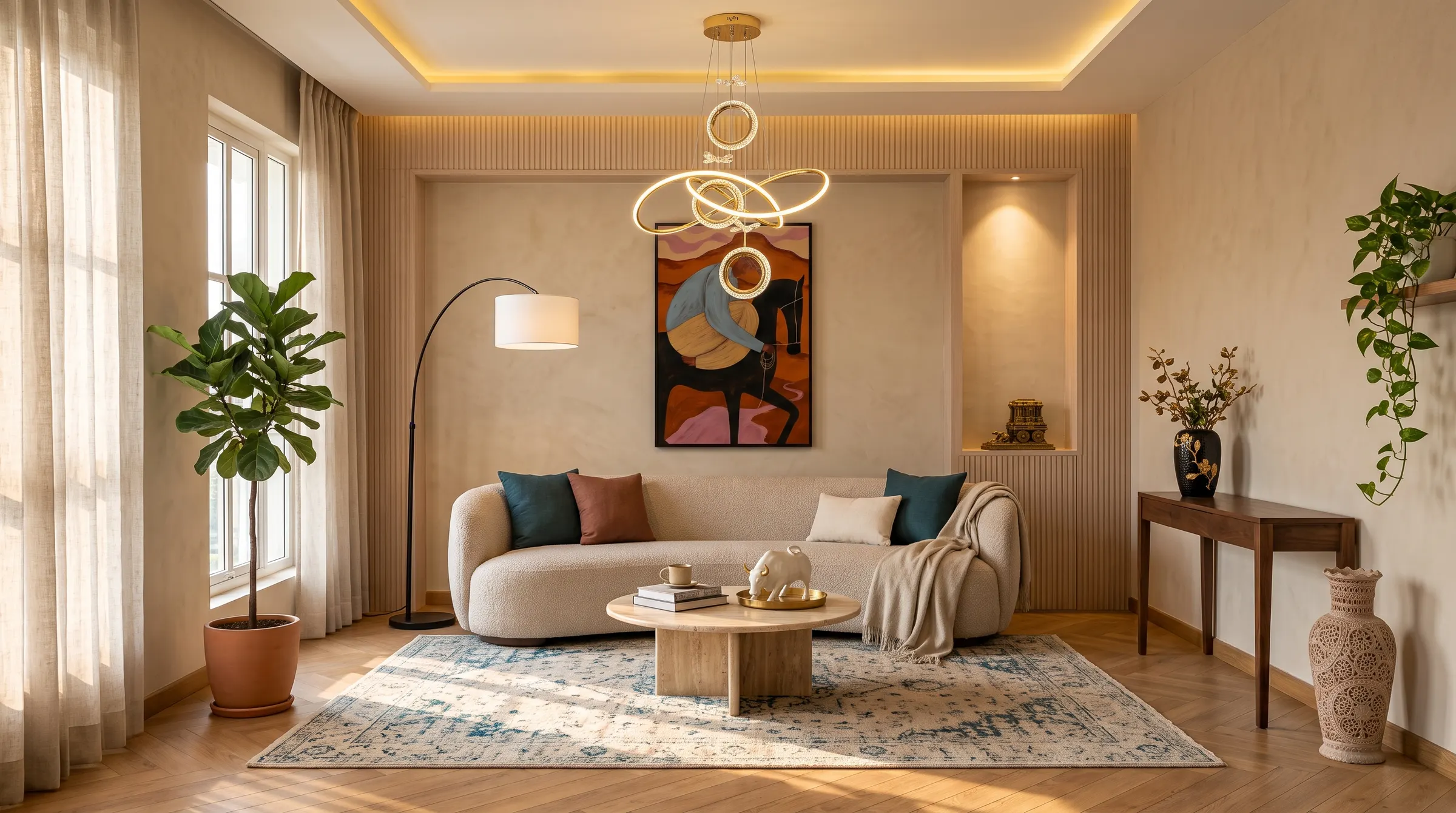 A warm living room styled with pieces from the Collection
